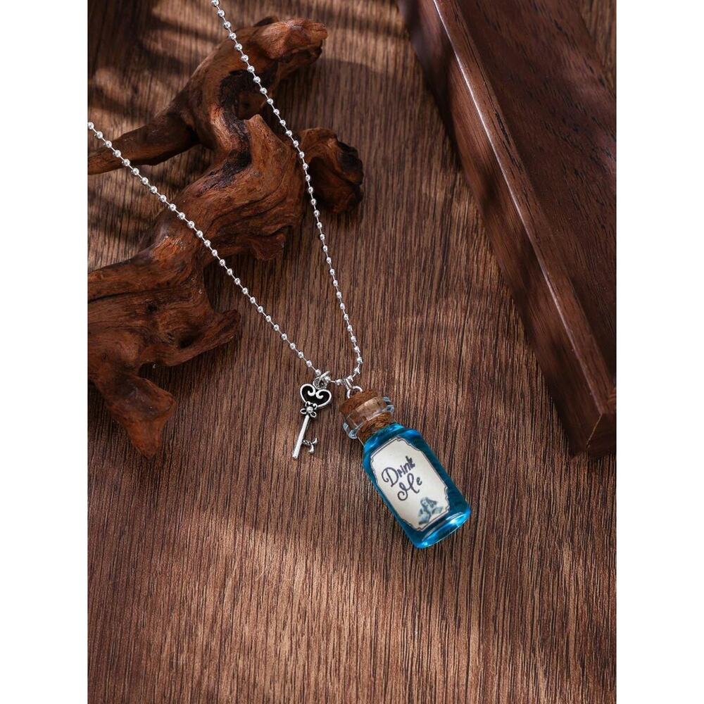 Alice In Wonderland Drink Me Glass Bottle Necklace Charm Vial Pendant